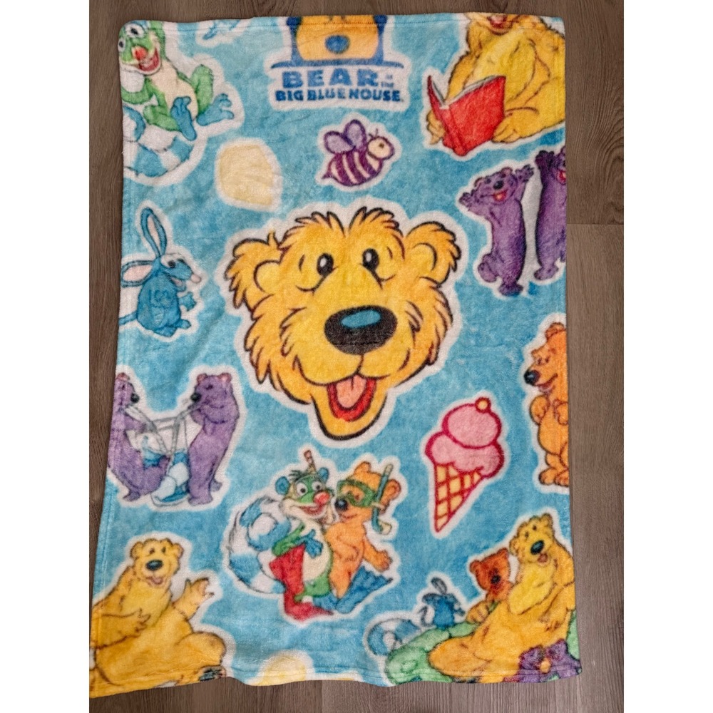 Bear in the Big Blue House Fleece Throw Blanket Jim Henson Blue 28x36 Vintage